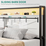 YITAHOME White Farmhouse Queen Bed Frame with Storage Headboard, LED Lights, and Charging Station YITAHOME