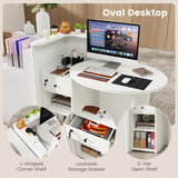 SILKYDRY Reception Desk, Small Retail Checkout Counter with Lockable Drawer and Open Shelves, Wooden Front Desk Reception Counter, Oval Desktop & L Counter for Store Office Lobby Salon (White) SILKYDRY