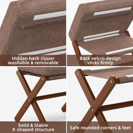 BAMBOOHOMIE Foldable Foot Stool Ottoman, Modern Foot Rest with Bamboo X Legs & Thick Foam Cushion, Folding Foot Stools Small Padded for Bedroom Living Room, Makeup Vanity Stool Chair (Brown - Brown) BAMBOOHOMIE