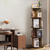 VECELO 4 Tier Revolving Bookshelf Tower, 360° Display Floor Standing Storage Rack with Acrylic Visible Window Partition for Bedroom, Living Room Home and Office, Brown VECELO
