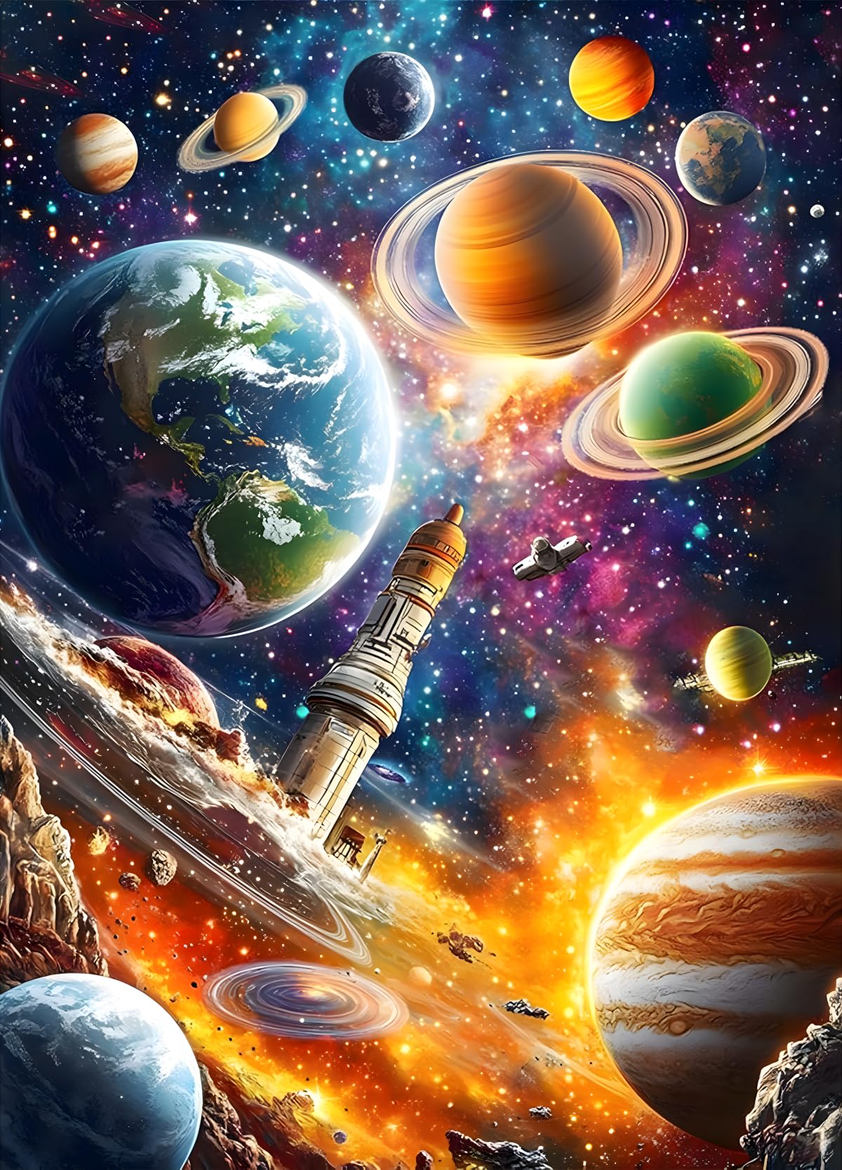 Ohhvvow 5D Earth & Planets Diamond Art Kit for Adults, 12x16 Inch Solar System Diamond Painting with Canvas, DIY Full Drill Gem Craft Kits, Home Wall Decor, Gift for Space & Sci-Fi Lovers Ohhvvow