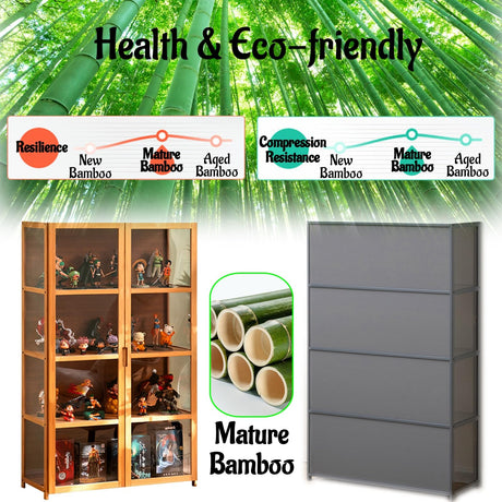 Curio Display Cabinet Small with Acrylic Doors for Collectibles Transparent Display Case for Figures Wood Storage Cabinet for Bedroom Toy Organizers Rack Kids Bookcase,Brown,4 Tier_Double Door NENAGGE