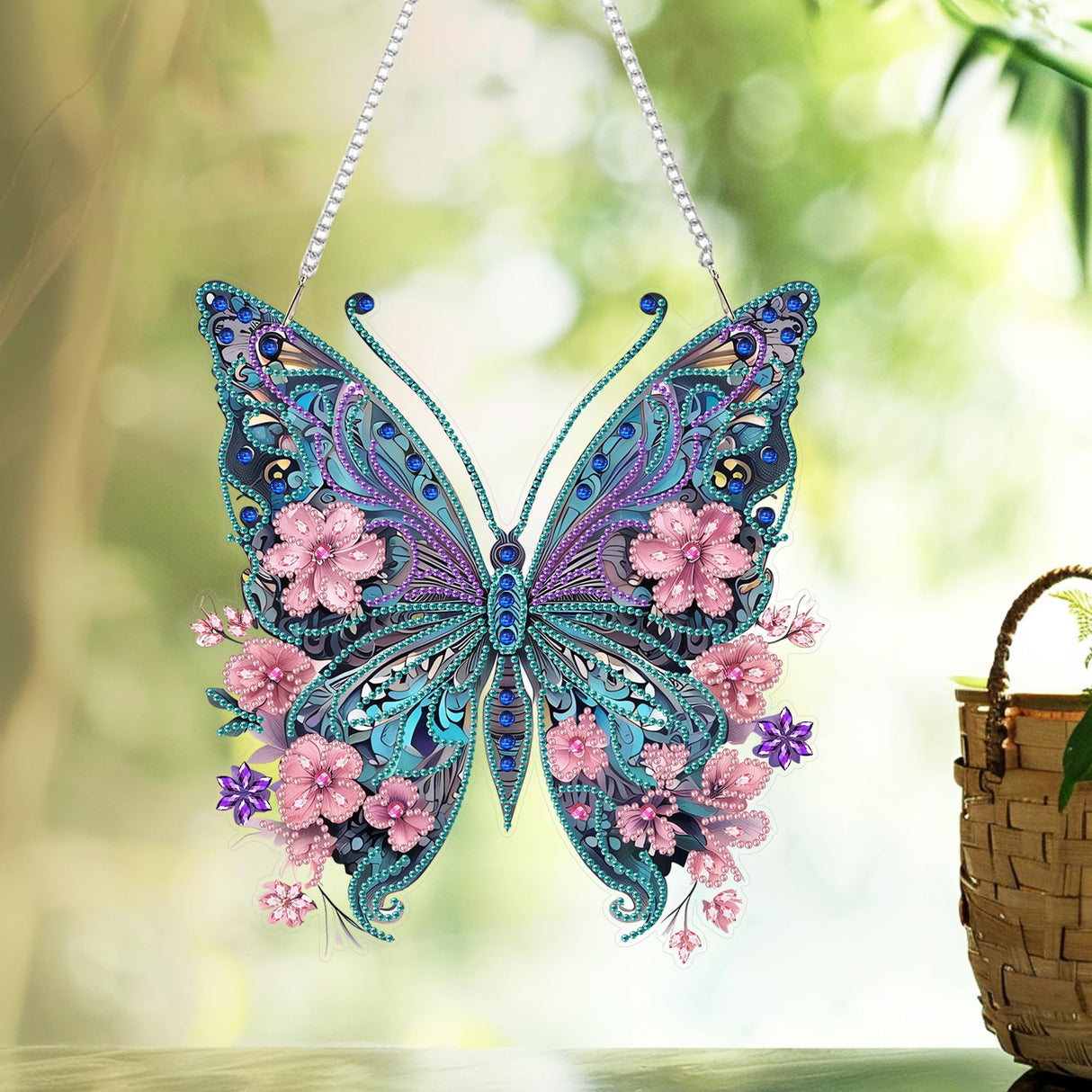Nivvey DIY Hanging Diamond Art Pendant Painting Kit Butterfly, Special Crystal Gem Craft Painting Kit Ornament, Box Package,9.0x9.8inch Nivvey