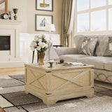 HAIOOU Farmhouse Coffee Table with Storage,Square Lift Top Coffee Table for Living Room with LED Light,Small Rustic Center Table for Small Space Bedroom Home Office(Natural,Rattan) HAIOOU