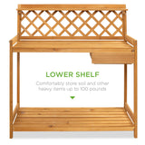 Best Choice Products Outdoor Garden Potting Bench, Wooden Workstation Table w/Cabinet Drawer, Open Shelf, Lower Storage, Lattice Back - Natural Best Choice Products