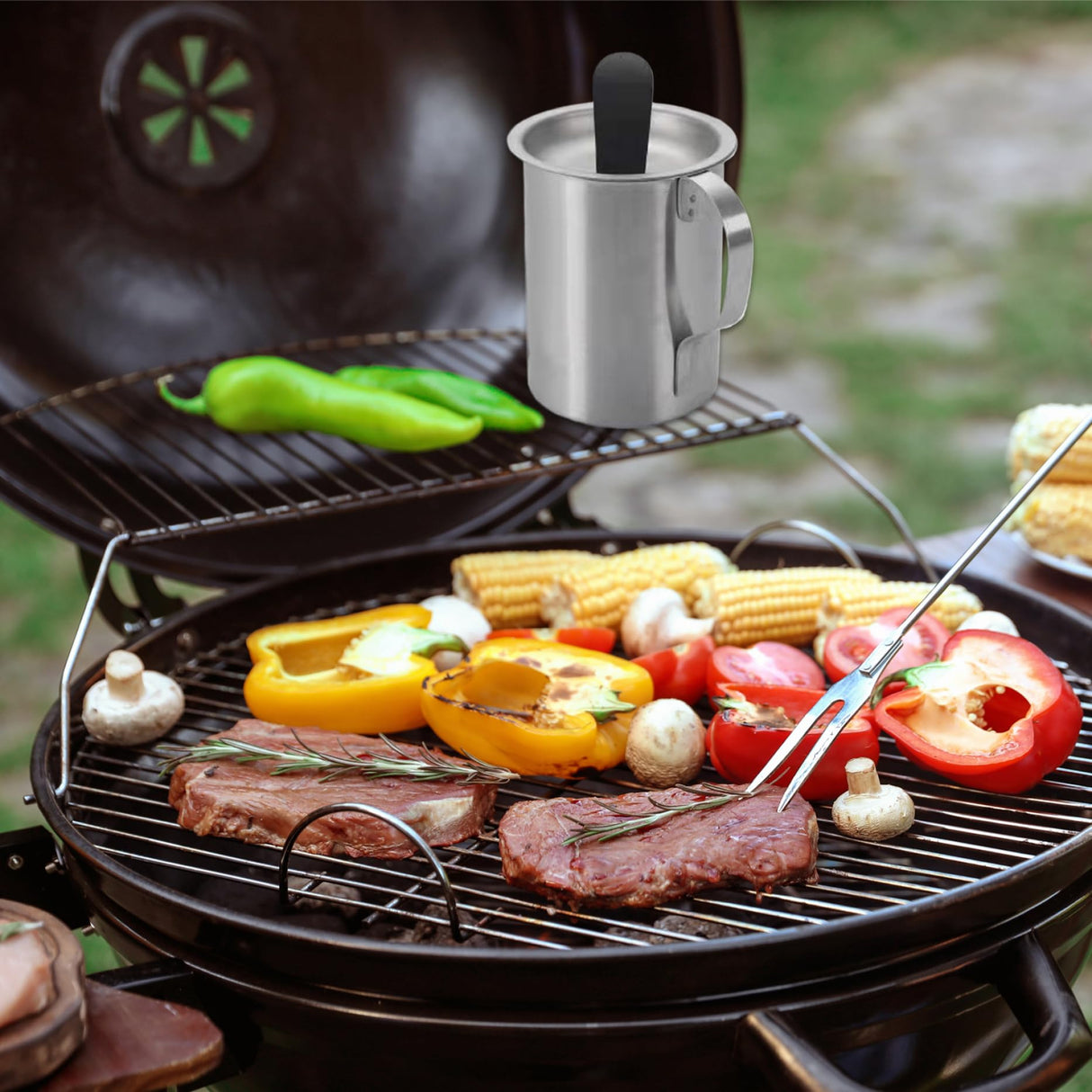 BEAHING Basting Brush, Stainless Steel Basting Pot with Basting Brush, Airtight BBQ Sauce Brush Pot Set with Handle, Heat-Resistant Portable Sauce Brush for Cooking, BBQ Grill Accessories BEAHING