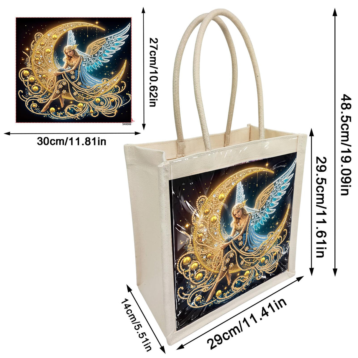 DoxQcs Diamond Art Painting Tote Bag Kit, Shoulder Bags 5D DIY Handbags Reusable Shopping Bags with Handles for Women-Moon Angel DoxQcs