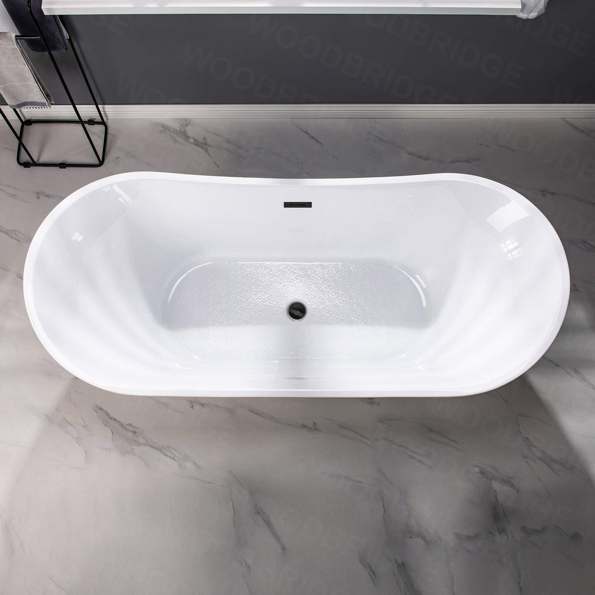 WOODBRIDGE 71" Acrylic Freestanding Bathtub Contemporary Soaking Tub, White Acrylic (Matte Black Drain/Overflow),B0017 MB Drain &O WOODBRIDGE