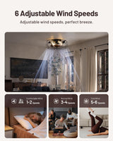 CubiCubi Caged Ceiling Fans with Lights, 20" Industrial Low Profile Fandelier with Remote and APP Control, Ultra Quiet 6 Wind Speed Small Farmhouse Ceiling Fan for Bedroom, Dining Room CubiCubi