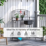 Outsunny Folding Potting Bench Table, Metal Garden Workstation, Work Bench with Large Built-in Bag with Cover, 5 Hanging Hooks & Storage Shelf, Leaf Pattern Outsunny