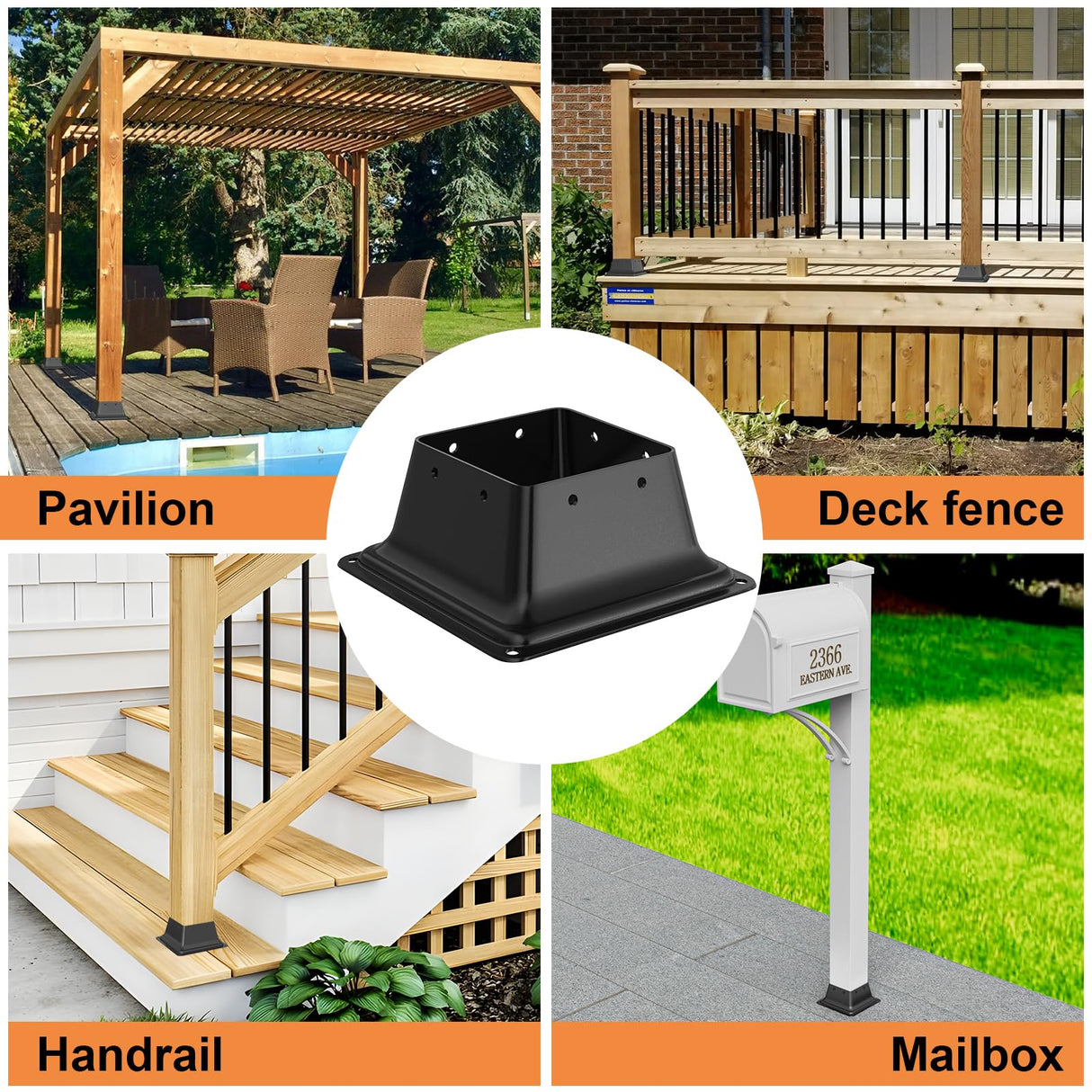 4x4 Post Base 5Pcs, Internal 3.6"x3.6" Heavy Duty Powder-Coated Steel Post Bracket Fit for Standard Wood Post Anchor, Decking Post Base for Deck Porch Handrail Railing Support FMhotu