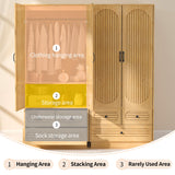 Wood Armoire Wardrobe Closet with Doors, Fluted Wardrobe Cabinet with 3 Drawers, Large Armoire Closet, Tall Clothing Storage Cabinet with Hanging Rod and Shelves, for Bedroom, Laundry, Natural Jluomei