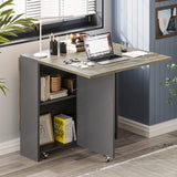 Tiptiper Folding Dining Table with 2 Storage Racks, Drop Leaf, 6 Wheels, Multifunction Expandable Table for Kitchen, Bedroom, Living Room Tiptiper