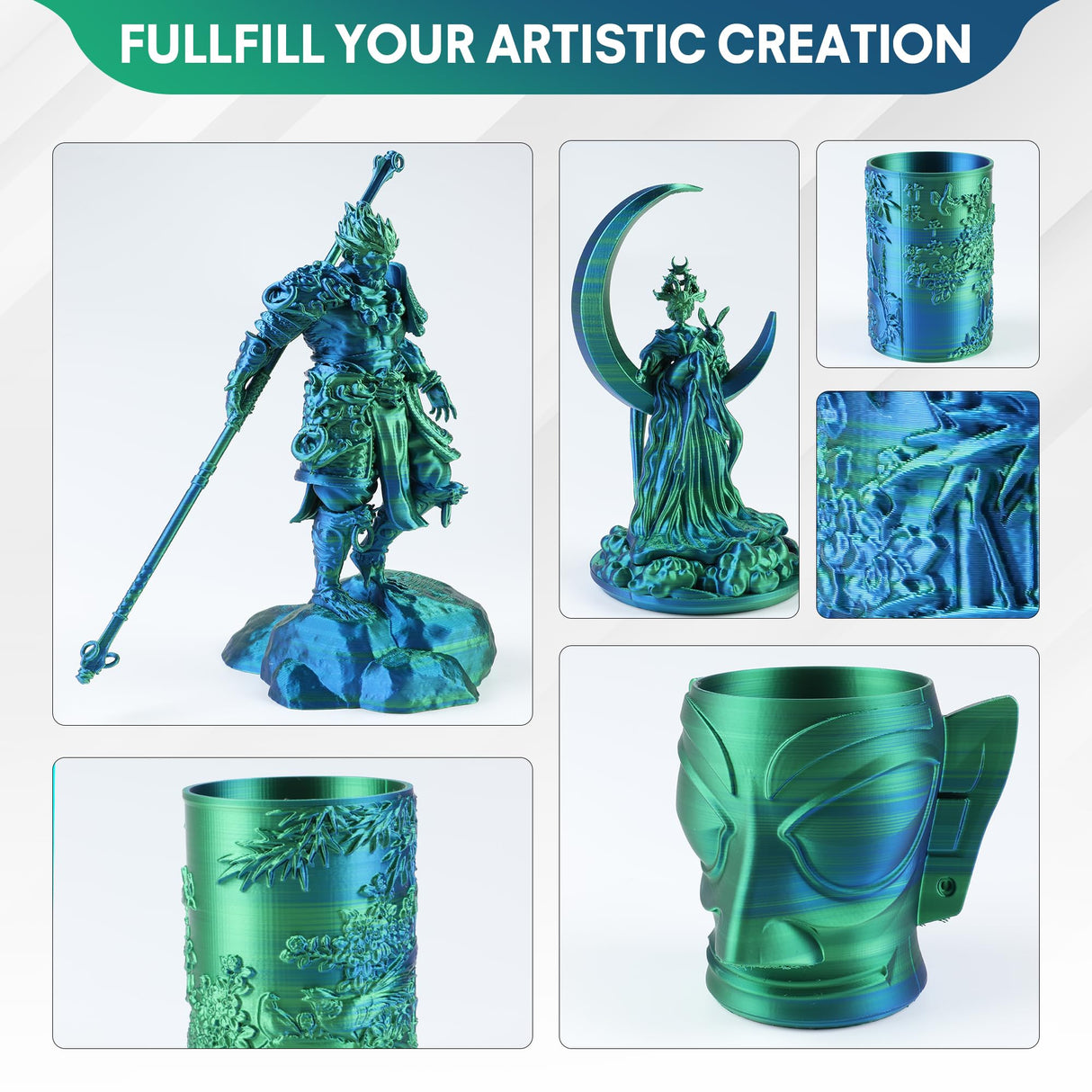 2024 Upgrade Silk PLA 3D Printer Filament, Dual Color Blue Green PLA 1.75mm, Shiny Multi Color Change Filament 3D Printing PLA Filament for Most FDM 3D Printer, +/-0.02mm, 1kg/2.2lb CmaCaiv