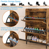 HOMEFORT Shoe Storage Cabinet for Entryway, Slim Shoe Organizer with Two Flip Drawers, Narrow Shoe Rack Cabinet with Wood Legs, Farmhouse Hidden Shoe Cabinet for Front Door Entrance,Rustic Brown HOMEFORT