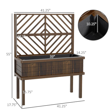Outsunny Raised Garden Bed with Trellis for Climbing Plants, Vegetable, Grape Vines, Wood Planter with Legs, Drainage Holes and Filter for Outdoor Garden, Patio, Carbonized Outsunny