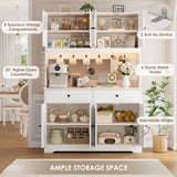 HIFIT 71" LED Kitchen Pantry Cabinet with Power Outlet, Large Kitchen Hutch Storage Cabinet with Arched Door & Shelves & 2 Drawers, Tall Modern Coffee Bar with Hutch for Home Dining Living Room, White HIFIT