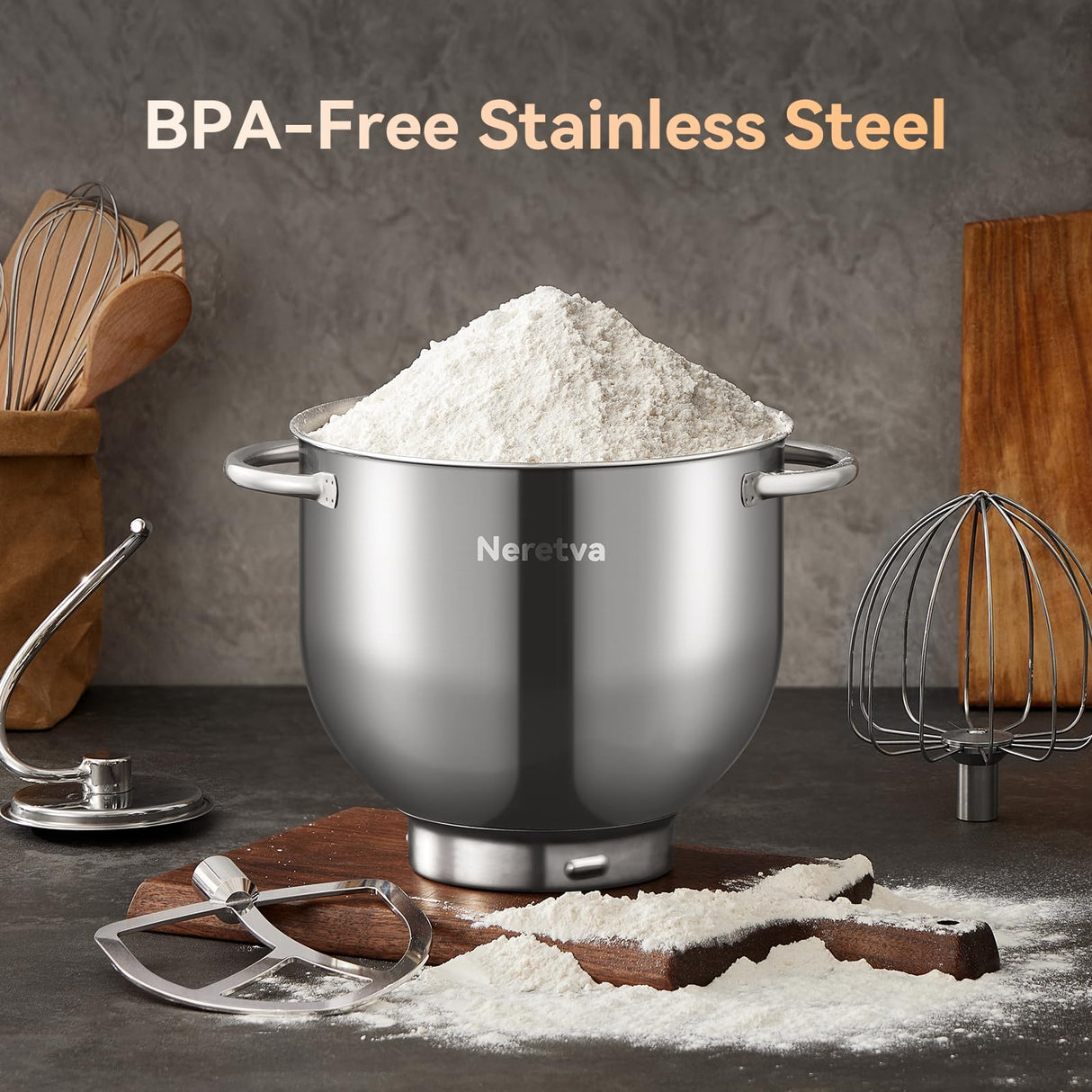 Neretva Stand Mixer, [6.34QT& 6-Speed& 400W] Mixers Kitchen Electric Stand Mixer Lightweight& Large Capacity& LED Display Kitchen Mixer with Whisk, Flat Beater, Dough Hook Neretva