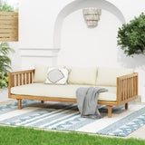 Merax Outdoor Acacia Wood Daybed, 3 Seater Day Bed Couch Sofa with Water Resistant Cushions for Patio Backyard, Garden Furniture, Beige Merax