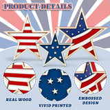 Whaline 4th of July Star Table Decor Patriotic Embossed Stars Stripes Wooden Sign American Flag Tiered Tray Table Centerpiece Farmhouse Wood Block Tabletop for Independence Day Memorial Day, 3Pcs Whaline