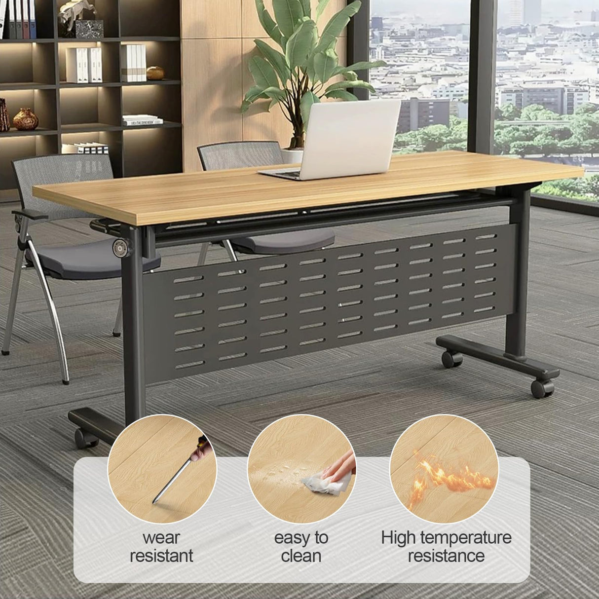 6 Pack Modern Office Folding Conference Table,The Conference Room Table with Caster Wheels,Flip Top Mobile Training Table Foldable Meeting Table for Office,Meeting Room,Classr ZanyCajole