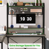 Small L Shaped Gaming Desk with Power Outlets, Corner Gaming Desk with LED Light, Reversible L-Shaped Desk with Monitor Stand & Hutch, L Shaped Desk Home Office Desk with Storage Bag, Grey Besiost