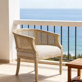 NoeBanJe Mid Century Accent Chair, Armchair with Curved Backrest and Upholstered, Reading Chair with Vintage Rattan Hollow Out, for Living Rooms, Bedrooms, Farmhouses, Balconies (Beige) NoeBanJe