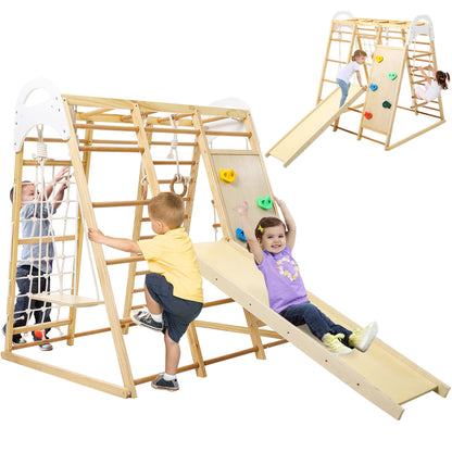 Wpond Indoor Jungle Gym, 8 in 1 Indoor Playground for Kids, Wooden Toddler Climbing Toys Indoor, Climbing Gym for Boys and Girls, Toddlers Wooden Climbing Gym for Age 3-8