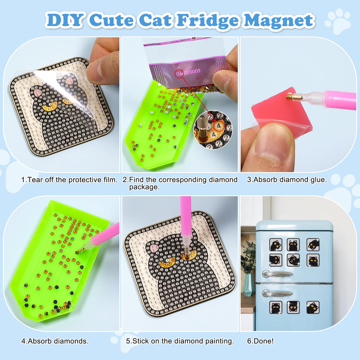 Morledoa Diamond Art Refrigerator Magnets, 9 PCS Cat Diamond Art Kits for Adults, DIY Diamond Painting Kits for Home Decor Morledoa