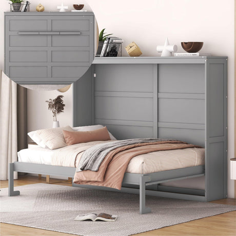 Merax Modern Murphy Cabinet Bed, Solid Wood Wall Platform Bed/No Box Spring Needed/Easy Assemble/Full,Gray Merax