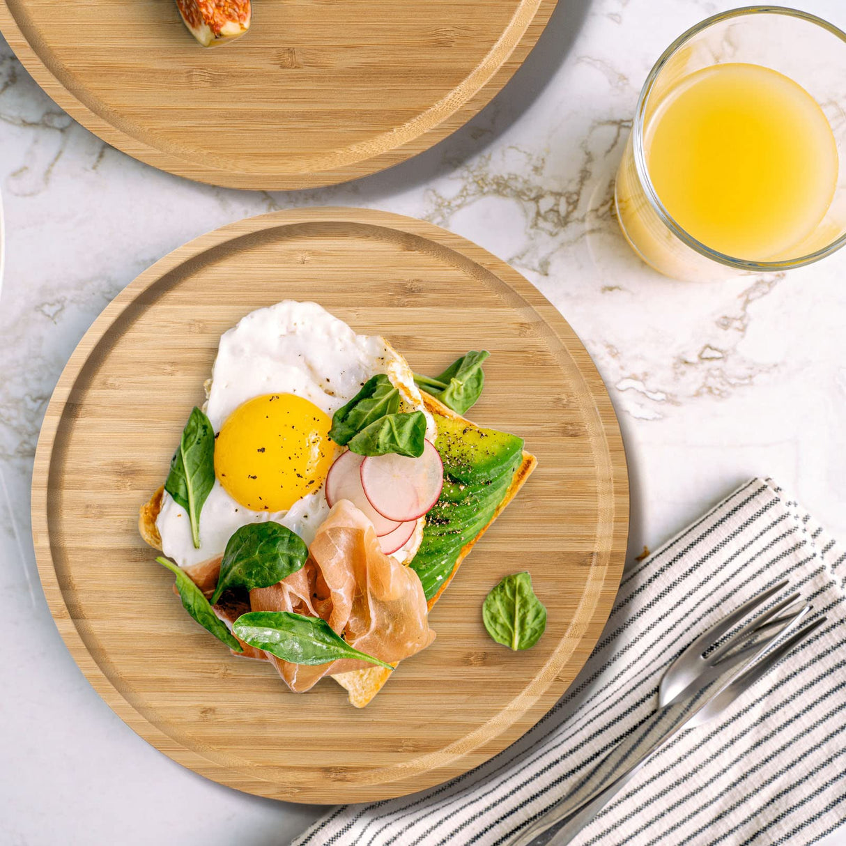 Bamboo Serving Platter, Round Wood Tray, Wooden Serving Tray, Fruit, Bread, Salad Plate, Round Wood Charcuterie Board (13.8 inch) YANGQIHOME