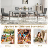 9 Piece Glass Dining Table Set for 8, 81" Rectangle Kitchen Table with 8 Gray Velvet Upholstered Chairs, Tempered Glass Tabletop with Stainless Steel Legs, for Kitchen and Dining Room, Silver Clear AMHDDT