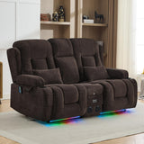 TUNYI Wall Hugger Power Loveseat Recliner - Reclining Loveseat with Console Theater Seating RV Recliner Sofa with USB/Outlet/Speaker/Cup Holder/LED Light/Storage (Beibei VelvetBrown) TUNYI