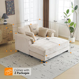 VINGLI 56" Oversized Chaise Lounge Chair, Beige Comfy Corduroy Chaise Sofa Recliner Bed Upholstered Sleeper Couch Bed with Throw Pillows and Armrests for Living Room, Movie Room, Bedroom VINGLI