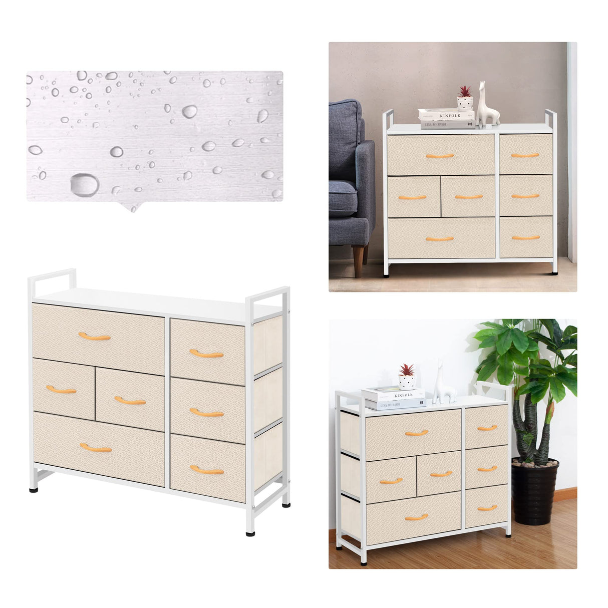 AZL1 Life Concept 7-Drawer Dresser 3-Tier Storage Organizer, Tower Unit for Bedroom/Hallway/Entryway/Closets-Sturdy Steel Frame, Wooden Top, Removable Fabric Bins, Ivory AZL1 Life Concept