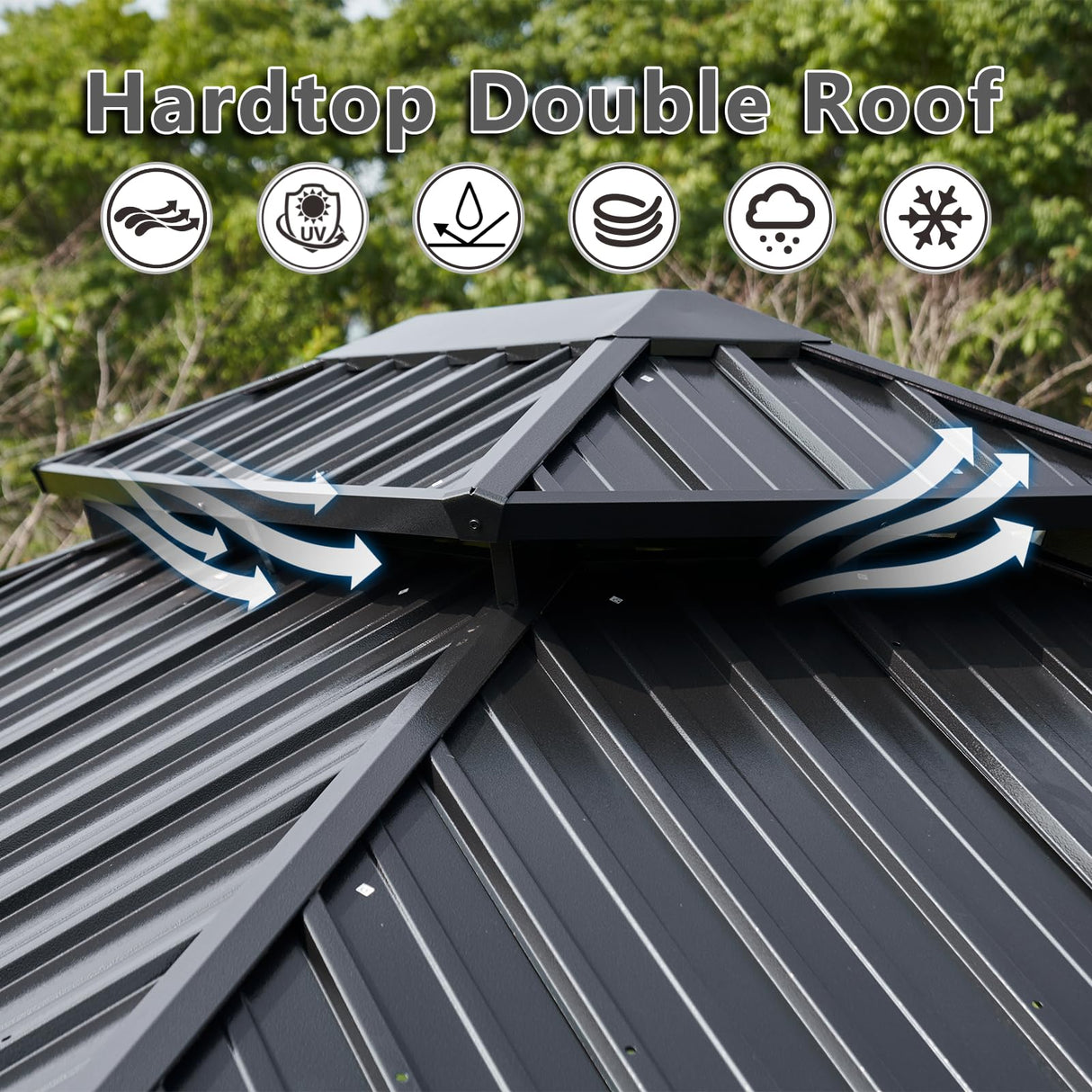 Aoxun 10' x 12' Hardtop Gazebo, Galvanized Steel Dual-Layer Roof, Permanent Aluminum Gazebo, Outdoor Metal Pergolas with Curtains and Netting, for Lawns, Parties, Gardens, Decks, Patios Aoxun