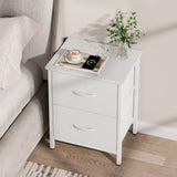Vagusicc Nightstand Set of 2 with Charging Station, End Table Bedside Table with Power Outlet & USB Ports, Side Table with 2 Fabric Drawers for Bedroom, Living Room, White Vagusicc