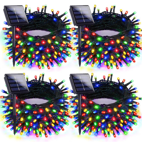 4pk Multi-Colored Solar Christmas Lights Outdoor Waterproof, 400 LED 132 FT Solar Powered LED String Lights Green Wire with 8 Modes, Solar Fairy Lights for Xmas Tree Party Wedding Garden Decorations EXF