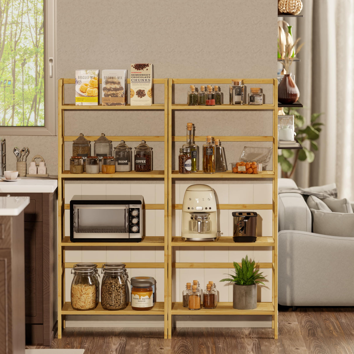 HITNET Bamboo 4-Tier Ladder Shelf - Versatile Storage & Display Rack for Home & Office HITNET