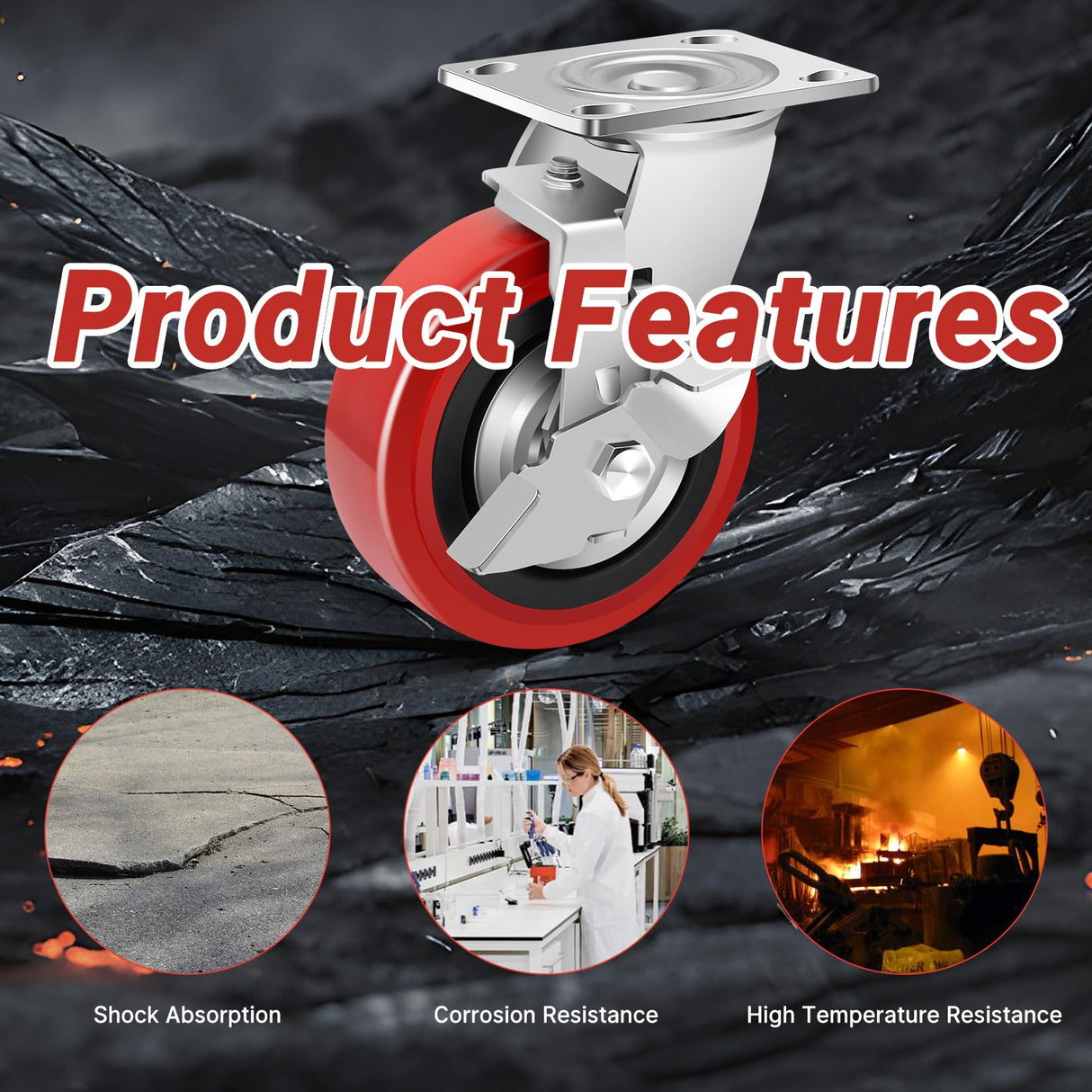 Nefish 6 Inch Industrial Grade Casters Wheels, Heavy Duty Polyurethane Casters Set of 4 with Dual Ball Bearing, Solid Polyurethane Wheel 4500 Lb, Plate Swivel Casters for Cart, Industrial, Machine Nefish