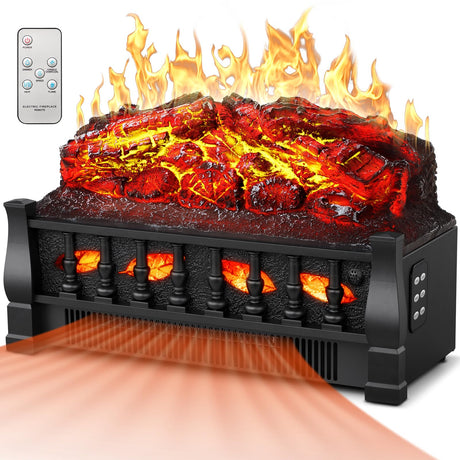 Joy Pebble Electric Fireplace Insert Log Heater 21",750W/1500W Adjustable 5 Flame Brightness,5 Speed Mode,Fireplace Insert with Realistic Ember Bed and Traditional Brown Log,Remote Control Joy Pebble