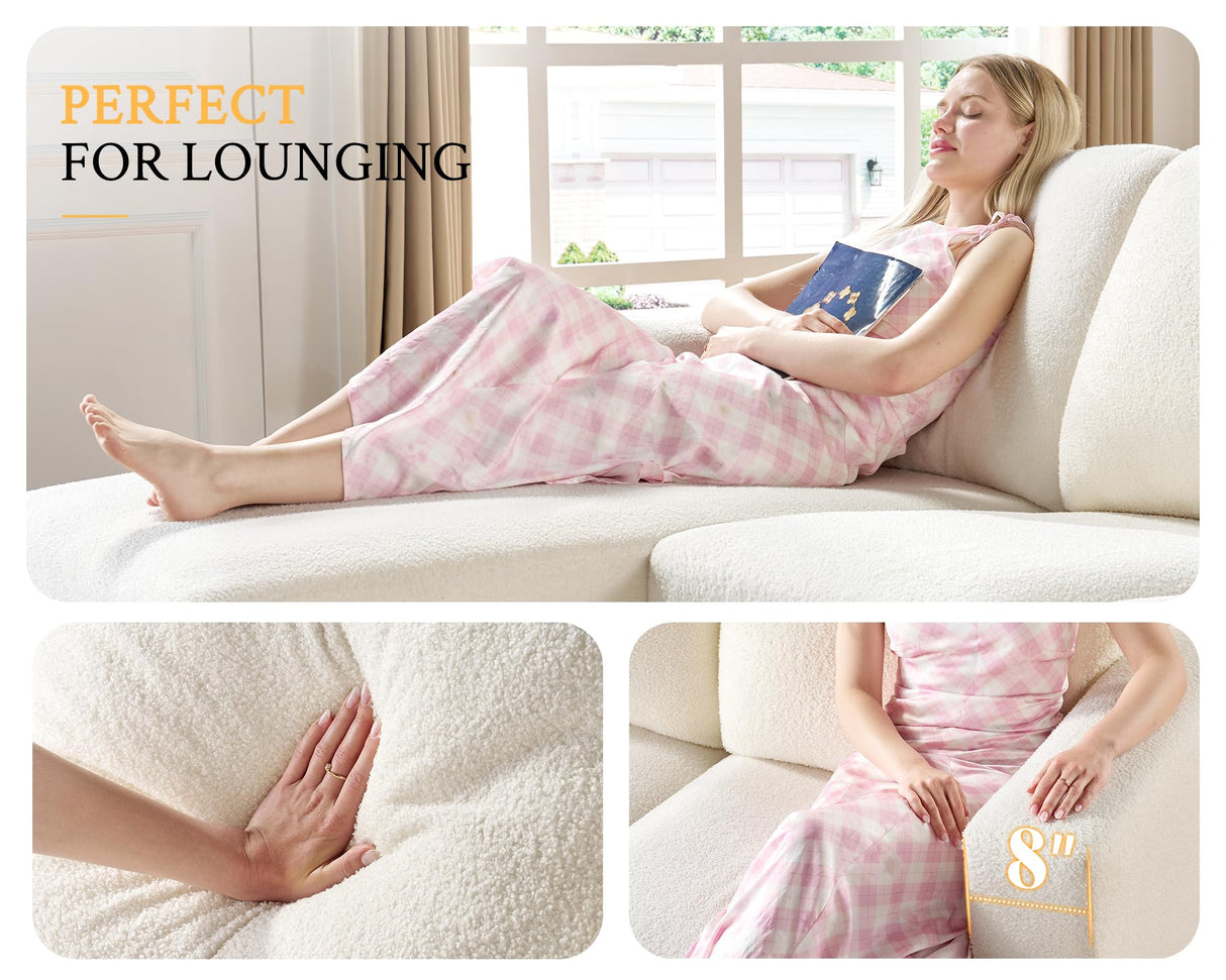 VanAcc 89 Inch Reversible L Shape Sofa, Convertible Sofa with Storage, L Shape Couch with Chaise, Comfy Couches for Living Room, White Bouclé VanAcc