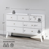 Prepac Milo Mid-Century Modern 7 Drawer Double Dresser for Bedroom, Wide Chest of Drawers, Contemporary Bedroom Furniture, 16" D x 52.5" W x 33.75" H, White, WDBR-1407-1 Prepac