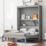 Merax Full Size Murphy Bed, Wood Full Murphy Cabinet Bed with Shelves, for Home Office or Small Room, Gray Merax