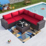 Kullavik 6PCS Outdoor Patio Furniture Set PE Wicker Rattan Sectional Sofa Patio Conversation Sets,Red Kullavik