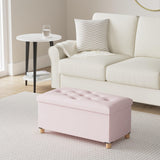 BRIAN & DANY 30 Inches Folding Storage Ottoman Bench, Ottoman with Storage for Living Room, with Wooden Feet and Lid, Pink BRIAN & DANY