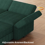 Belffin Modular Sectional Sofa with Storage Ottoman Seats, Corduroy Convertible Modular Sofa Bed Sectional Couch for Living Room, Green Belffin