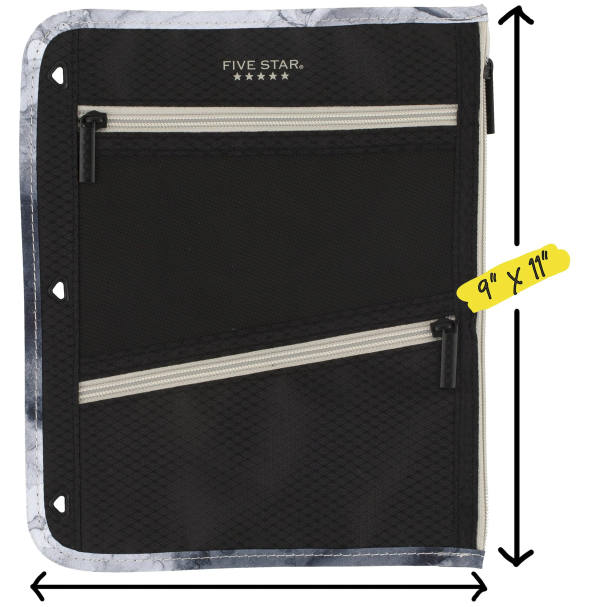 Five Star Pencil Pouch, Pen Case, 3-Pocket Zipper Pouch, Fits 3-Ring Binder, Storage Organizer for Classroom Supplies Earbuds Chargers Cables Makeup, Black/Grey (506420A-ECM) Five Star