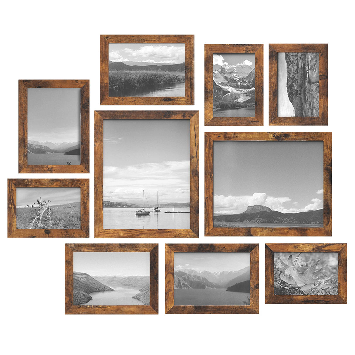 SONGMICS Picture Frames, Collage Picture Frames Set of 10, Two 8x10, Four 5x7, Four 4x6, Photo Frame for Wall Gallery Decor, Table Display, Glass, Rustic Brown SONGMICS
