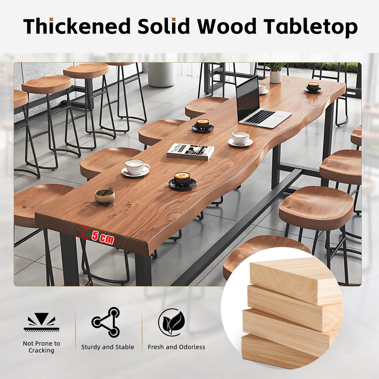 OOIKVCC Farmhouse Bar Table,Rustic Bar Height Table,Counter Height Dining Table,Solid Wood Pub Table,2 in Thick Live Edge Top for Kitchen,Dining,Coffee Bar,or Restaurant(Stool not Included) OOIKVCC